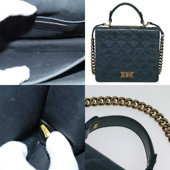 CHANEL Matelasse Chain Shoulder Bag Leather 2way Green Gold CC Auth 125767 - Picture 14 of 14